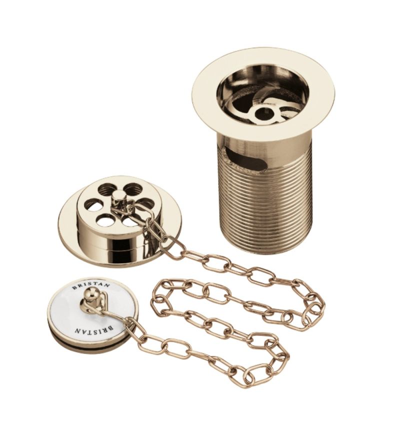 Gold bath waste plug and chain Traditional bath waste NotJustTaps.co.uk